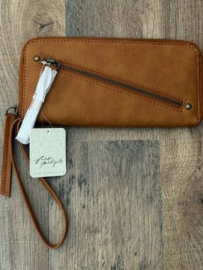 Free People Cognac Leather Wristlet Clutch